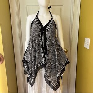 BCBGMaxAzria Women's Black and White Silk Asymmetric Halter Top Size Large